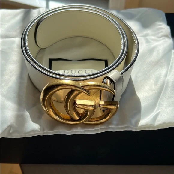Gucci | Accessories | Gucci Ivory Leather Belt With Gold Gg  display picture 3